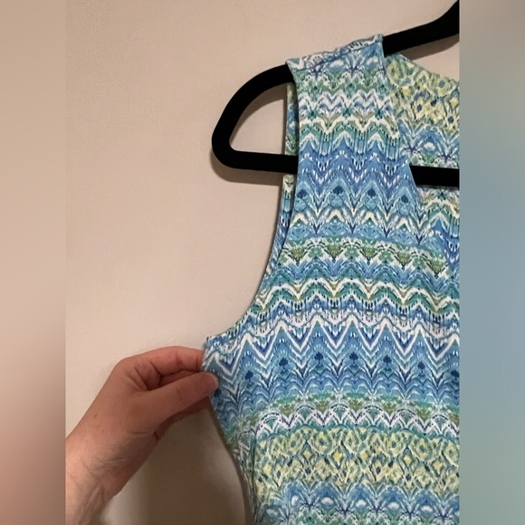 J. Jill Blue/Green Ikat Geometric Maxi Dress Size Small Beach Resort Coastal - Picture 3 of 8